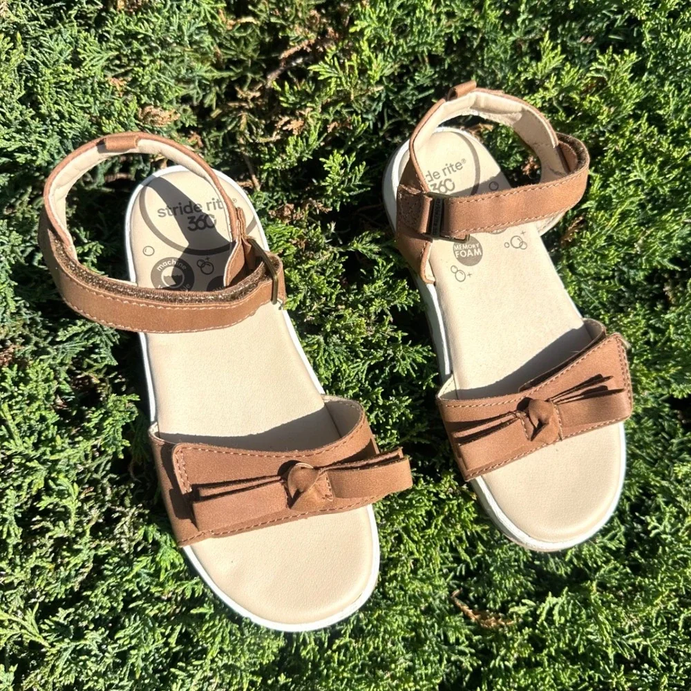 Stride Rite 360 Toddler Girl Delilah Bow Memory Foam Sandals Size 12 Tan